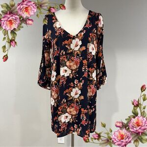 Lulus floral v-neck long sleeve loose fit mini dress
